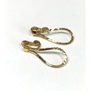 MONET Earrings Clips Clip Ons Vintage Flat Chain Loops Dangle Gold Tone